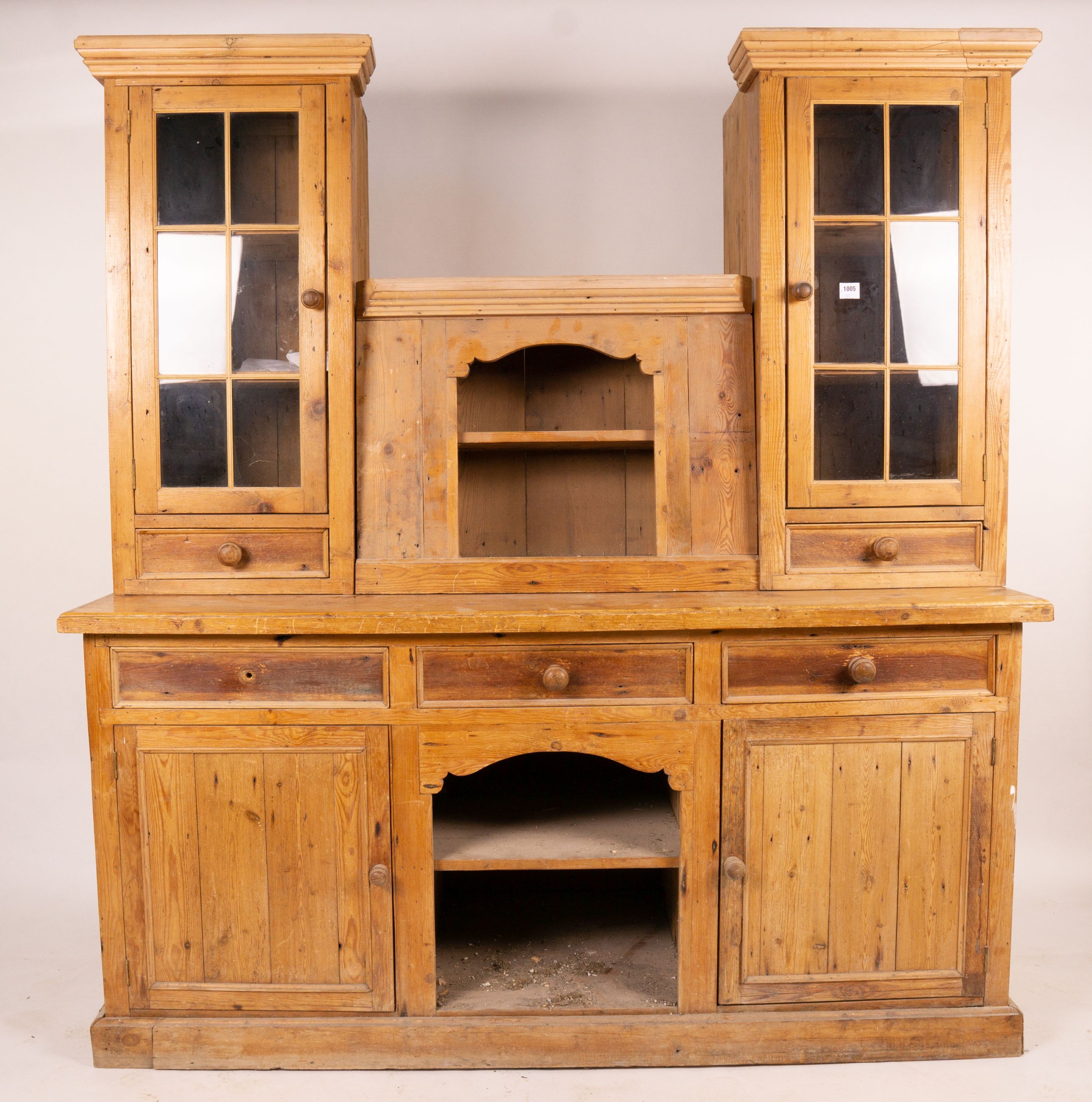 A stripped pine dresser, W.185cm D.66cm H.202cm